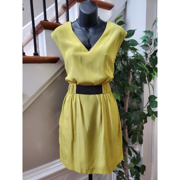 Rachel Roy Chartreuse Polyester V-Neck Sleeveless Knee Length Dress Size 2 - Picture 1 of 12